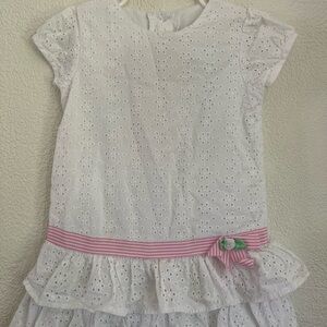 Good Lad White Eyelet Dress with Pink Accent